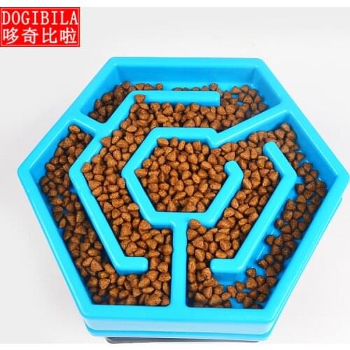 Dog slow food bowl antiskid pet anti choking bowl hexagonal maze pet slow food plate dog bowls