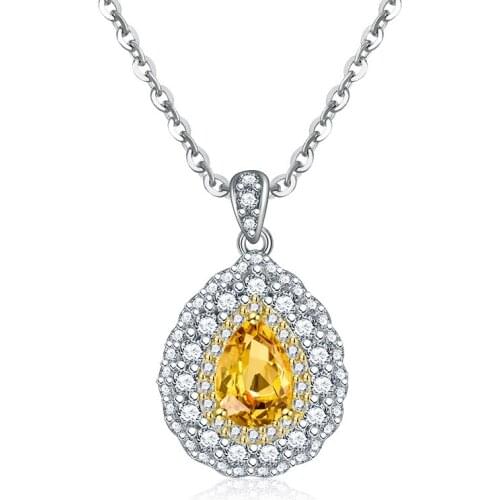 Trendy Necklace for Women 925 Silver Jewelry with Citrine Zircon Gemstone Water Drop Shape Pendant Wedding Party Gift Ornaments