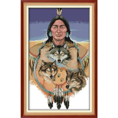 Indian cross stitch kit people wolf animal aida 18ct 14ct 11ct count print canvas stitches embroidery DIY handmade needlework