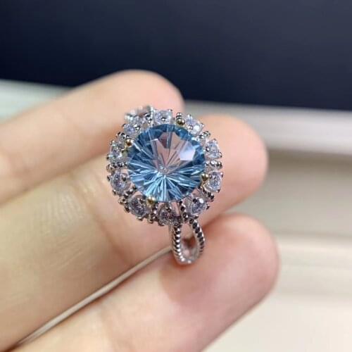 Natural Topaz Gemstone Ring Fasion Blue color round natural gem certified fireworks real 925 silver girl birthday gift