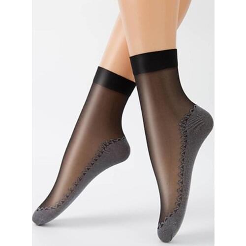 10 Pair Women Socks Soft Casual Socks Non-slip Cotton Bottom Splice Summer Thin Silk Sock Women Ladies Elegant Ankle Socks