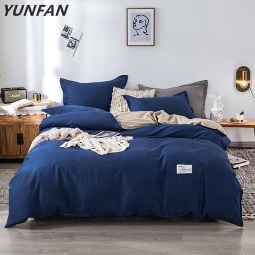 Solid Color Bedding Sets Cotton Twin Full Queen Double Duvet Cover Sets Luxury Fashion Flat Sheet Pillow Cases Blue Bedclothes