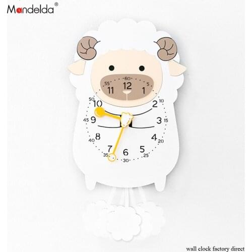 Wholesale Clock Wall Children Luxury European-style Wooden Creative Lovely Sheep Cartoon Clock on Wall for Gift