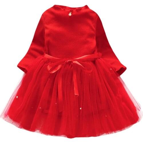 Autumn Toddler Kids Lace Dresses Baby Girls Pearl Gauze Flower Splicing Tulle Tutu Dress Party Princess Dress Frenulum Vestidos