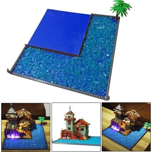 Seawater Baseplate MOC Small Particle Building Kit For Fisherman Hut 21310 (No Model)For Children Educational Toys Birthday Gift
