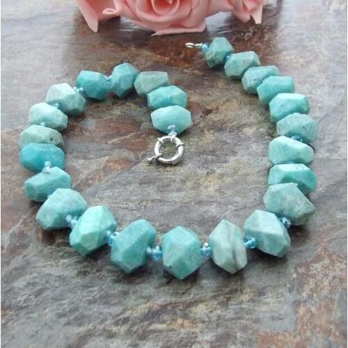 20" 42" 14x20 mm natural Faceted blue bead Crystal Necklace