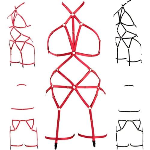 HANAERNES Women Black/red Body Harness Bra Suspenders Punk Rock Novelty Clothes Suspender Pants Underwear Garter