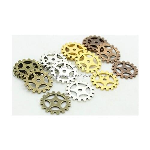 Sweet Bell Four colorr Metal Alloy Machinery Steampunk Gears Pendant Jewelry Charm Jewelry Findings 50 pieces/lot 19mm