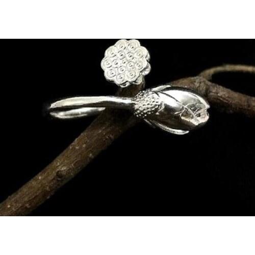 Drop Shipping Unique Ring Sterling 925 Silver Lotus Flower Rings For Girl Women Gift Jewelry