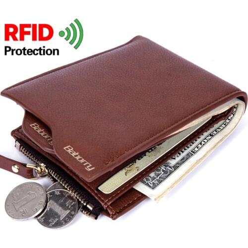RFID Theft Protection Mens PU Leather Wallet Male Short Wallets Leisure Bi-Fold Card Holder Coin Purse Photo Place Casual