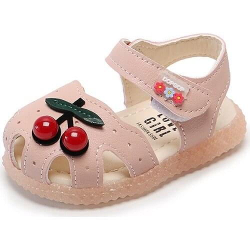 Baby Girl Sandals Summer Shoes Cute Cherry Princess Toddler Sandals Girl Flat Soft Sole Antiskid Infant Kids Shoes Pink 15-25