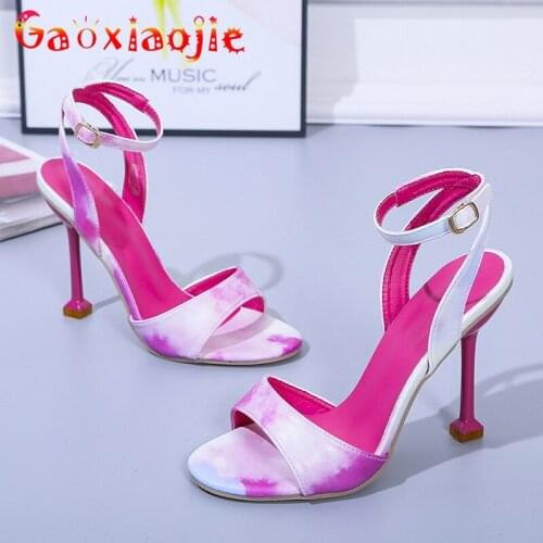 Sexy One Word Band 10CM Super High Heel Summer Women Sandals Fashion Polychrome Cross Connection Buckle Strap High Heel Shoes