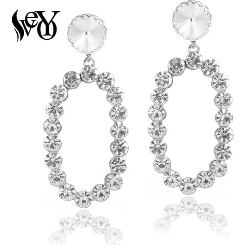 VEYO Classic Ellipse Hollow out design Full Rhinestone Drop Crystal Earrings for Women Fashion Jewelry Gift New