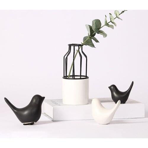 Nordic Ceramic Bird Figurines Flower Vase Artware Statues Office Ornaments