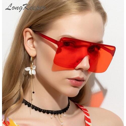 LongKeeper Brand Designer Rimless Sunglasses Women Men Oversize Square 2020 Retro Flat Top Eyewear UV400 Red Black oculos