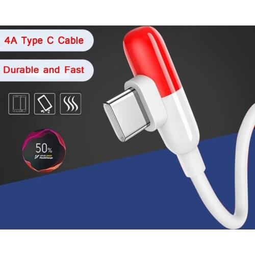 USB C 90° Elbow cable 4A Fast Charging Data Charger Capsule Cord For Vivo X50 X60 Pro X27 S9 S7 S6 OPPO Find X3 X2 IQOO 3 5 Pro