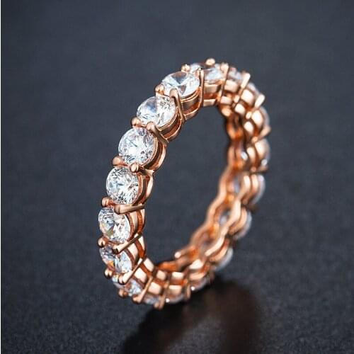 Rose Gold Big Round Rings for Women Zircon Bling Stone Fashion Weeding Engagement Jewelry 2019 New