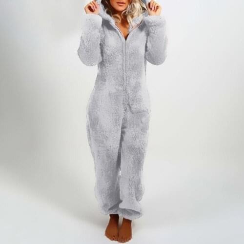 Womens Plush Romper Winter Pajamas Long-Sleeve Zipper High Neck Hat Keep Warm Girl’s Clothes Ladies Hooded Thick Warm Jumpsuit