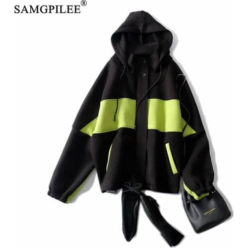 Winter Sweatshirts For Women Casual Hoodies For Girls Cotton Full Sleeve Patchwork Zip-up Hooded Plus Size Oversized Sweatshirt