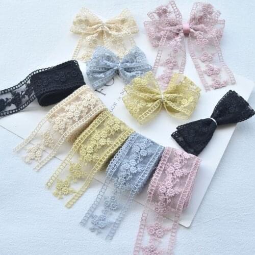1 meter Flowers Embroidery Lace Organza Stain Ribbon for DIY Bowknot Hairpin Material Gift Bouquet Packaing Accessories