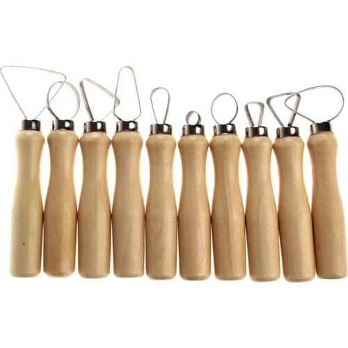 10pcs Pottery Tools Carving Ceramics Clay Sculpture Tool with Stainless Steel Flat Wire DIY Craft Handmade Sculpting Supplies