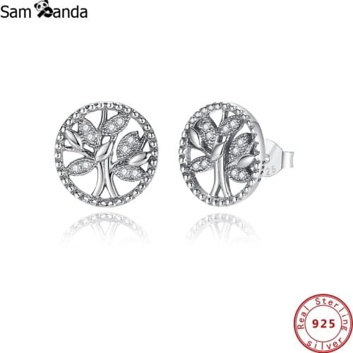 2020 Original 925 Sterling Silver Earring Silver Tree of Life Studs Piercing Crystal For Women Birthday Gift Fashion Jewelry