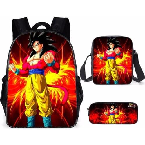 3pcs Dragon Ball Goku Childrens Backpack Cartoon School Bag Messenger Bag Pencil Case Kids Stationery Knapsack Satchel Book Bag