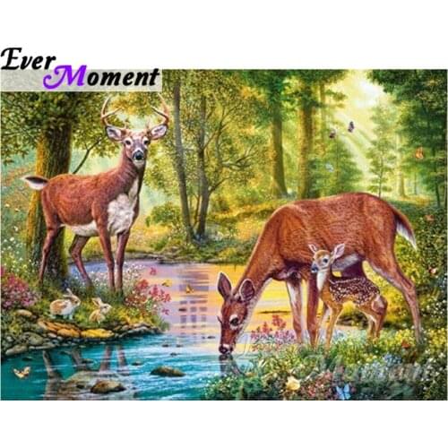 Ever Moment Diamond Embroidery Deer Family Diamond Mosaic Full Square Drills Home Decoration Artwork Diamond Painting ASF1115