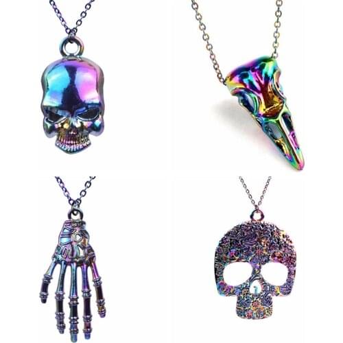 Steampunk Hand Pendants Necklaces For Women Men Punk Skull Jewelry Man Chain On The Neck Accessories Rainbow Knife Necklace 2021