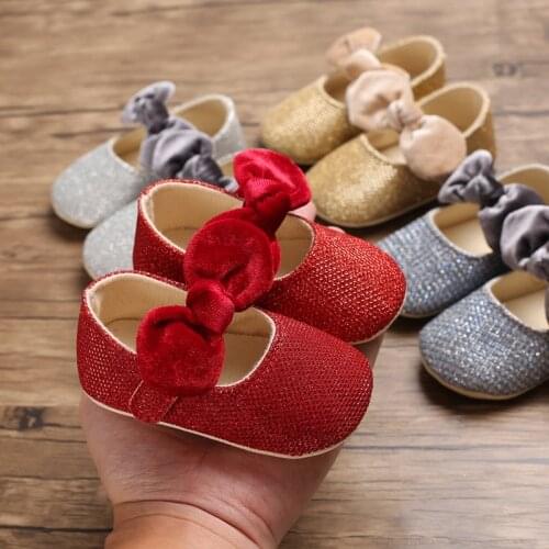 Spring and autumn female baby princess shoes sequins buckle bow solid color rubber bottom non-slip baby shoes
