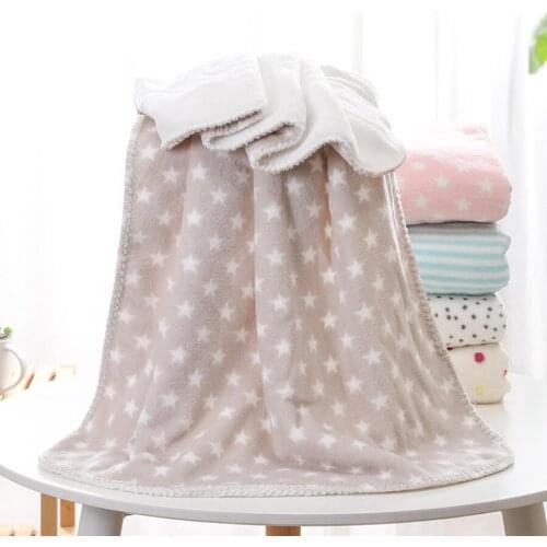 Double Layers Coral Fleece Stipe Baby Blanket for Newborn Warm Velvet Infant Stroller Small Quilt Cover Toddler Swaddle Wraps