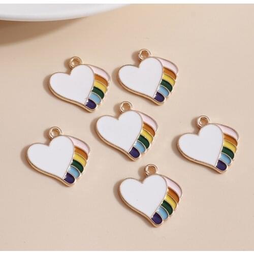 10pcs 17*17mm Enamel Charms Rainbow Color Love Heart Charms for Jewelry Making DIY Necklaces Pendants Bracelets Accessories