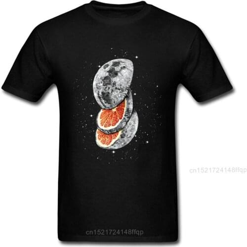 Lunar Fruit T Shirt Whimsical Men Clothing 3D Moon Printed Tops Lemon Grapefruit Tees Cotton Tshirt Black T-shirt