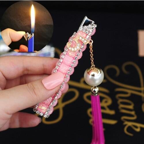 Inflated Rhinestone Gas Torch Lighter Windproof Free Fire Portable Butane Turbo Smoke Cigarette Handmade Luxurious Gift Lighter