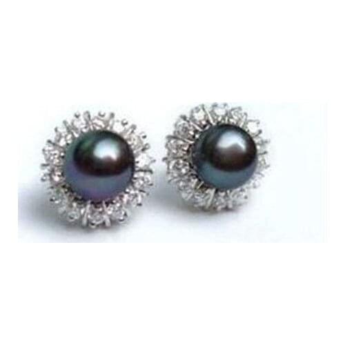 Hot sale new Style 8-9mm Tahitian Black Natural Pearl Earring AAA Grade