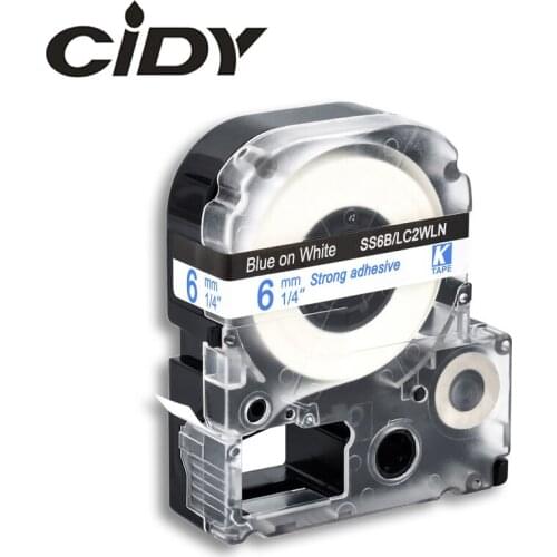 6mm Blue on White SS6BW LC-2WLN adhesive ribbon label tape for kingjim/epson label maker LW300 LW400 LW-600P
