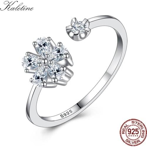 Women Flower Rings Open Finger Sterling 925 Silver Rings Cute Dazzling Cubic Zirconia Ring For Woman Real Silver Jewelry KLTR133