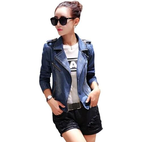 Spring Autumn Women Denim Jacket For Long Sleeve Turn down Collar Slim Jeans Jacket Women Plus Size Ladies Basic Coats