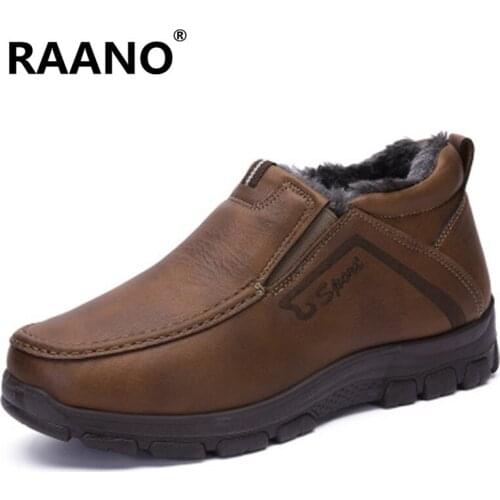 Size 38-48 Winter New Soft Leather Men Ankle Boots Motorcycle With Fur Plush Warm Snow Boots Vintage Classic Male Casual booties