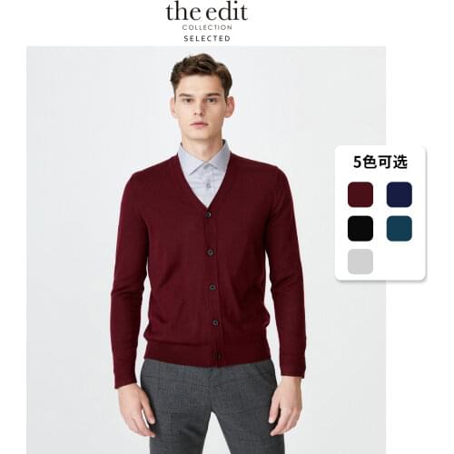 SELECTED Mens 100% Wool Knitted V-neck Collar Cardigan Sweater T|419424536