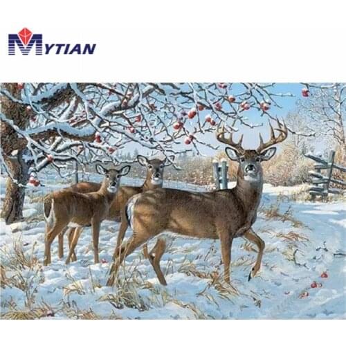 Winter Deer Snow Covered Forest,5D DIY Diamond Painting Kit,Full Round Square Drills Diamond Embroidery Mosaic Home Decor Gift