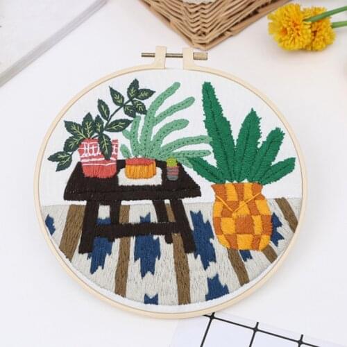 DIY Embroidery Set with Hoop for Beginner Landscape Paintings Needlework Kit Cross Stitch Needlework Art Craft Sewing Home Decor