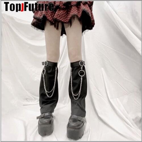 Summer Autumn Harajuku Punk Black Plush Chain Leg Warmers Socks Women Girl Warmer Foot Cover Streetwear Gothic Lolita Leg warmer