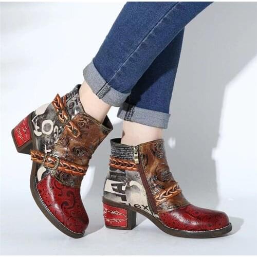 New womens boots fashion casual retro round toe mid-heel comfortable short boots winter nude boots large size womens shoes