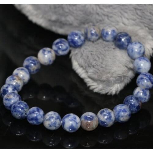 New fashion vintage 8mm blue spot stone round beads elastic bracelet elegant women costume jewelry making 7.5inch B2020