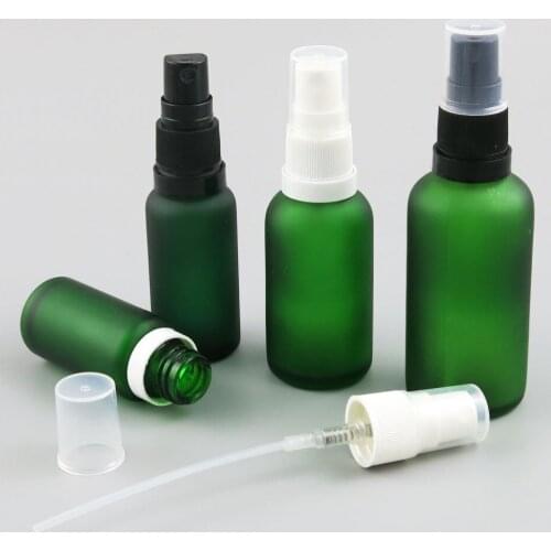 360pcs Wholesale 5ml 10ml 15ml 20ml 30ml 50ml 100ml Perfume Bottle Frost Green Glass Bottle With Tamper Evident Sprayer