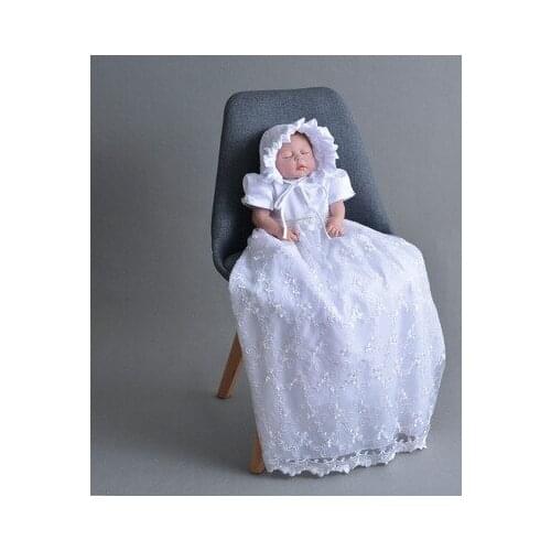 2020 White Long Christening Gowns for Baby Girl Lace Dress Ivory 1 Year Birthday Dress Infant Baptism Dress