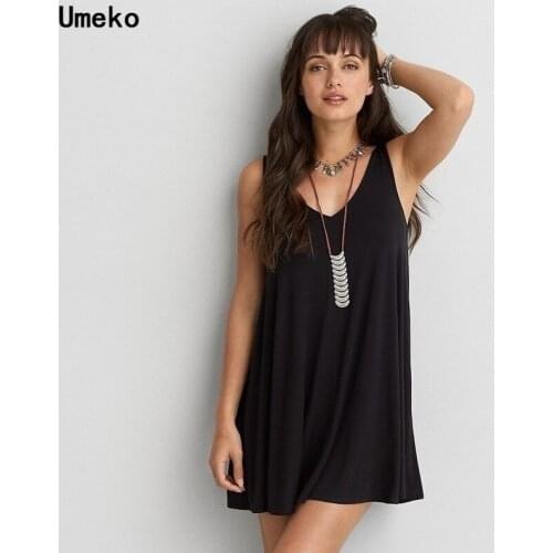 Umeko High Quality Plus Size 6XL Women Summer Dresses Fashion Black Cotton Sleeveless Casual Sexy Cross-Back Shift Mini Dress