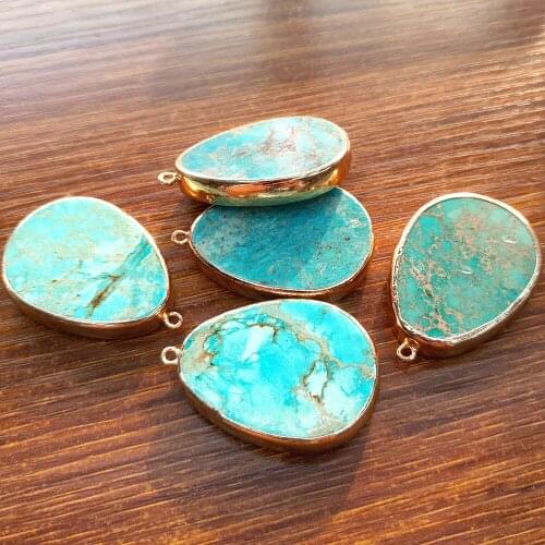 Natural Stone King Pine Pendant 30*45mm Turquoise Drop Shape Pendant Used To Make DIY Necklace, Bracelet, Earring Accessories