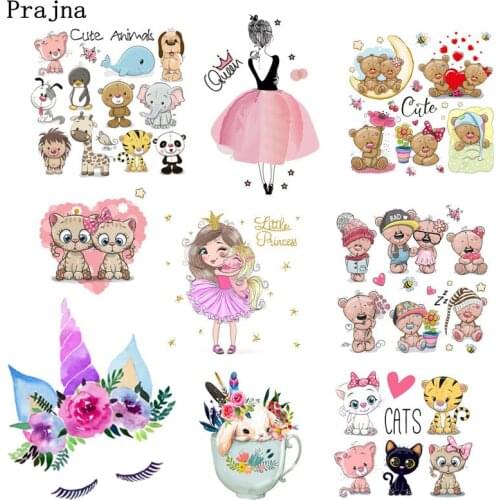 Prajna Cute Unicorn Animals Iron-On Transfers Ironing Stickers DIY Cartoon Kids Summer Style Hot Vinyl Patches For Clothing